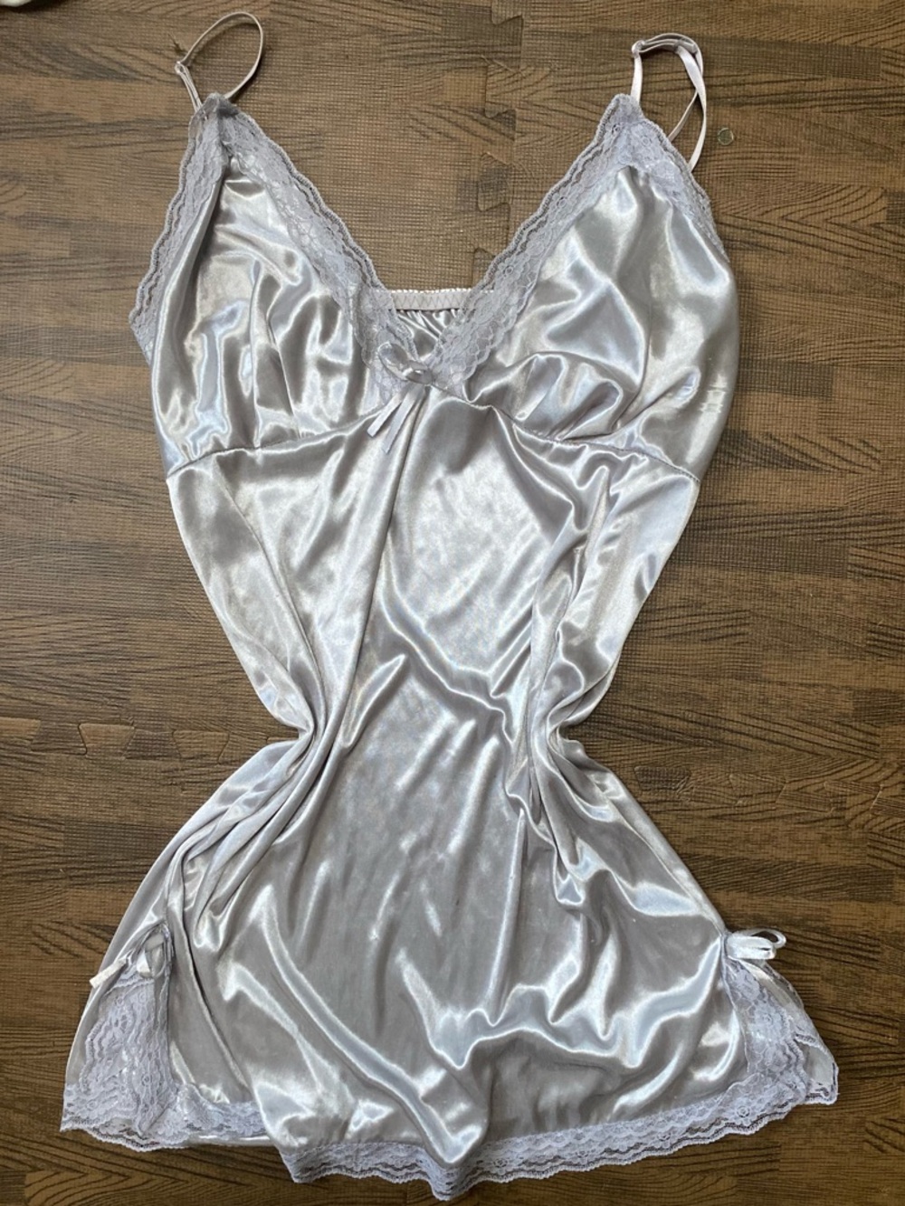 Silky Lace Trim Slip Dress - Light Silver